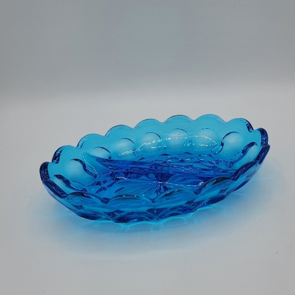Anchor Hocking Fairfield Lazer Blue Divided Relish Dish Mid Century Glass Vtg - Picture 5 of 9